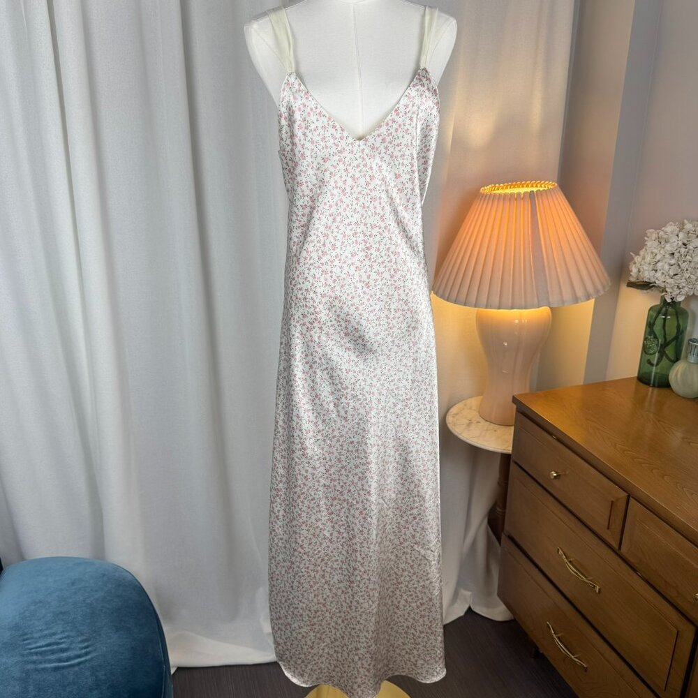 Vintage 90s Versailles Floral Satin Maxi Slip Dress Large